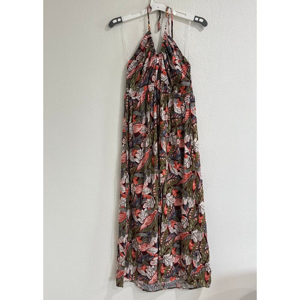 NWT Wild Fable Tropical Floral Halter Maxi Dress Cutout Smocked Boho Size Large - Picture 2 of 7